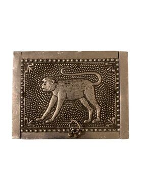 Silver Toned Metal Monkey And Elephant Embossed Jewelry Box
